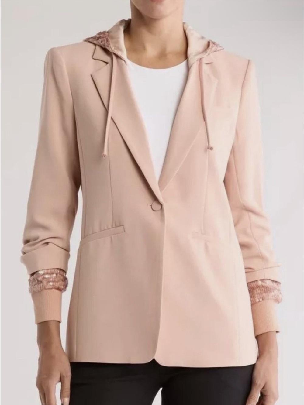 cinq a sept Khloe Cream Pink Sequins Hooded Blazer Size 8